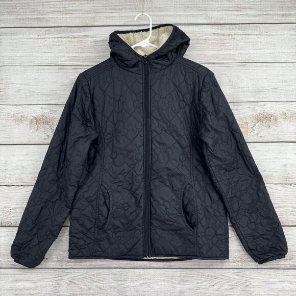 Disney Parks Sherpa Lined Mickey Mouse Quilted Jacket Womens Small Black - Picture 1 of 13